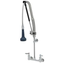 T&S Brass And Bronze Works T&S B-0133-CR-B8P 34 1/4" High Wall Mounted DuraPull Pre-Rinse Faucet 8" Adjustable Centers, 30" Hose, 1.07 GPM Spray Valve, And Wall Bracket