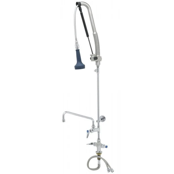 T&S Brass And Bronze Works T&S B-0113-12CRB8TP 49" High Deck Mounted DuraPull Pre-Rinse Faucet With Flex Inlets, 30" Hose, 1.07 GPM Spray Valve, 12" Add-On Faucet, Accessory Tee, And Wall Bracket 3 T&S Brass And Bronze Works T&S B-0113-12CRB8TP 49" High Deck Mounted DuraPull Pre-Rinse Faucet With Flex Inlets, 30" Hose, 1.07 GPM Spray Valve, 12" Add-On Faucet, Accessory Tee, And Wall Bracket