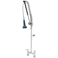 T&S Brass And Bronze Works T&S B-0123-CR-B8TP 44 5/8" High Deck Mounted DuraPull Pre-Rinse Faucet 8" Adjustable Centers, 30" Hose, 1.07 GPM Spray Valve, Accessory Tee, And Wall Bracket