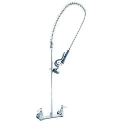 T&S Brass And Bronze Works T&S B-0133-SWV EasyInstall Wall Mounted 33 1/4" High Pre-Rinse Faucet With Adjustable 8" Centers, Swivel Spray Valve And 44" Hose