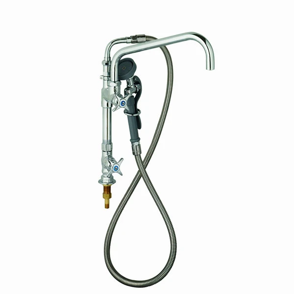 T&S Brass And Bronze Works T&S BF-0176 Deck Mounted Pre-Rinse Faucet With Single Inlet, Angled Spray Valve, 4-Arm Handles, 60" Hose, 12" Add-On Faucet, And 90 Degree Swivel Adapter 3 T&S Brass And Bronze Works T&S BF-0176 Deck Mounted Pre-Rinse Faucet With Single Inlet, Angled Spray Valve, 4-Arm Handles, 60" Hose, 12" Add-On Faucet, And 90 Degree Swivel Adapter