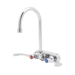 T&S Brass And Bronze Works T&S B-1146-04 Wall Mount Workboard Faucet With 4" Centers, 5 15/16" Gooseneck Spout, Escutcheon, Aerator, 4" Wrist Action Handles, And Tailpieces