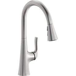 Elkay LKHA1041LS Harmony Deck Mount Lustrous Steel Kitchen Faucet With Pull-Down Spray Head And Forward Lever Handle