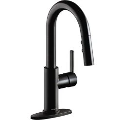 Elkay LKAV3032MB Avado Deck Mount Matte Black Bar Faucet With Pull-Down Spray Head And Lever Handle