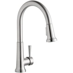 Elkay LK6000LS Everyday Deck Mount Lustrous Steel Kitchen Faucet With Pull-Down Spray Head And Forward Lever Handle