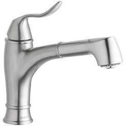 Elkay LKEC1042NK Explore Deck Mount Brushed Nickel Bar Faucet With Pull-Out Spray Head And Lever Handle
