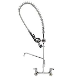 T&S Brass And Bronze Works Equip By T&S 5PR-8W12-C Wall Mounted 35 11/16" High Pre-Rinse Faucet With 8" Adjustable Centers, 1.2 GPM Spray Valve, 44" Hose, 12" Add-On Faucet, And 6" Wall Bracket -T&S Brass Shop 2190666