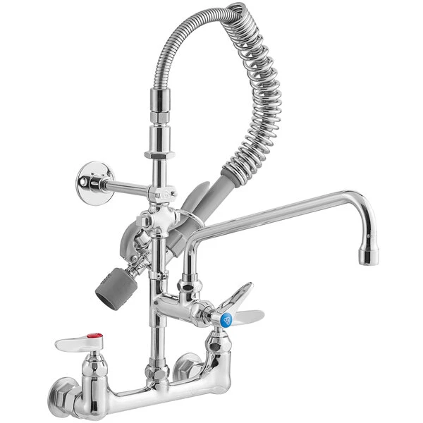 T&S Brass And Bronze Works T&S MPY-8WLN-12-4C EasyInstall Wall Mounted 21" High Mini Pre-Rinse Faucet With Adjustable 8" Centers, Low Flow Spray Valve, 24" Hose, 12" Add-On Faucet, 4-Way Accessory Cross, And 6" Wall Bracket 4 T&S Brass And Bronze Works T&S MPY-8WLN-12-4C EasyInstall Wall Mounted 21" High Mini Pre-Rinse Faucet With Adjustable 8" Centers, Low Flow Spray Valve, 24" Hose, 12" Add-On Faucet, 4-Way Accessory Cross, And 6" Wall Bracket - Image 2