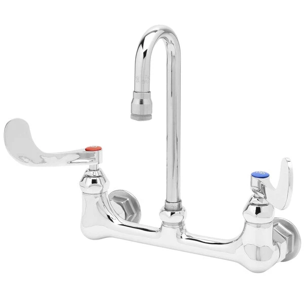 T&S Brass And Bronze Works T&S B-0330-01WH Wall Mounted Mixing Faucet With 8" Adjustable Centers, 2 3/4" Rigid Gooseneck Spout, And 4" Wrist Action Handles (ADA Compliant) 3 T&S Brass And Bronze Works T&S B-0330-01WH Wall Mounted Mixing Faucet With 8" Adjustable Centers, 2 3/4" Rigid Gooseneck Spout, And 4" Wrist Action Handles (ADA Compliant)