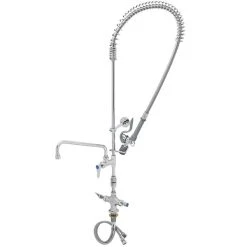 T&S Brass And Bronze Works T&S B-0113-12-CRVBC EasyInstall Deck Mounted 46" High Pre-Rinse Faucet With Flex Inlets, Low Flow Spray Valve, 44" Hose, 12" Add-On Faucet, Vacuum Breaker, And 6" Wall Bracket