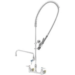 T&S Brass And Bronze Works T&S B-0133-12CRVBCE EasyInstall Wall Mounted 41 1/4" High Pre-Rinse Faucet With Adjustable 8" Centers, Low Flow Spray Valve, 44" Hose, 12" Add-On Faucet, Installation Kit, Vacuum Breaker, And 6" Wall Bracket