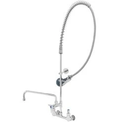 T&S Brass And Bronze Works T&S B-0133-01-CR-8C EasyInstall Wall Mounted 37 3/4" High Pre-Rinse Faucet With Adjustable 8" Centers, Ergonomic Low Flow Spray Valve, 56" Hose, 14" Add-On Faucet, And 9" Wall Bracket