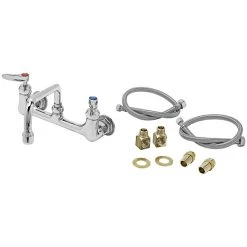 T&S Brass And Bronze Works T&S B-0231-CR-KIT Wall Mounted Pantry Faucet With 8" Adjustable Centers, 12" Swing Nozzle, Cerama Cartridges, And Flex Hose Installation Kit