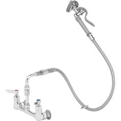 T&S Brass And Bronze Works T&S B-0167-HH Wall Mounted Mixing Faucet With 8" Centers And Pre-Rinse Spray Valve