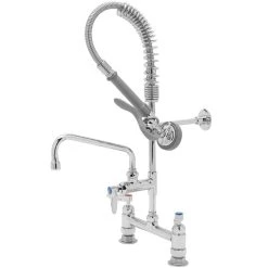 T&S Brass And Bronze Works T&S MPX-8DLN-08-CR EasyInstall Deck Mounted 24 9/16" High Mini Pre-Rinse Faucet With Adjustable 8" Centers, Angled Spray Valve, 24" Hose, 8" Add-On Faucet, And 6" Wall Bracket