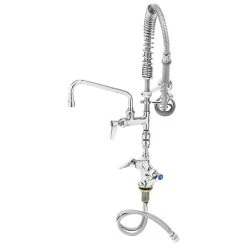 T&S Brass And Bronze Works T&S MPZ-2DWV-08 EasyInstall Deck Mounted 23 13/16" High Mini Pre-Rinse Faucet With Flex Inlets, 4" Wrist Action Handles, 24" Hose, 8" Add-On Faucet, Vacuum Breaker, And 6" Wall Bracket