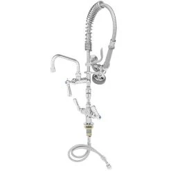 T&S Brass And Bronze Works T&S MPZ-2DCV-06-CR EasyInstall Deck Mounted 23 13/16" High Mini Pre-Rinse Faucet With Flex Inlets, Club Handles, 24" Hose, 6" Add-On Faucet, Vacuum Breaker, And 6" Wall Bracket