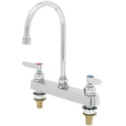 T&S Brass And Bronze Works T&S B-1142-XS Deck Mount Workboard Faucet With 8" Centers, 5 3/4" Gooseneck, Escutcheon, And Tailpieces