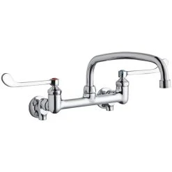 Elkay LK940AT12T6S Wall-Mounted Faucet With 8" Centers, 12" Arc Tube Swing Spout, And 6" Wristblade Handles
