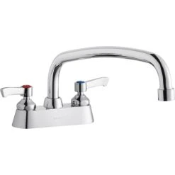 Elkay LK406AT14L2 Deck Mount Faucet With 4" Centers, 14" Arc Tube Swing Spout, 1.5 GPM Aerator, And 2" Lever Handles