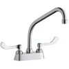 Elkay LK406HA08T4 Deck Mount Faucet With 4" Centers, 8" High Arc Swing Spout, 1.5 GPM Aerator, And 4" Wristblade Handles -T&S Brass Shop 2359708