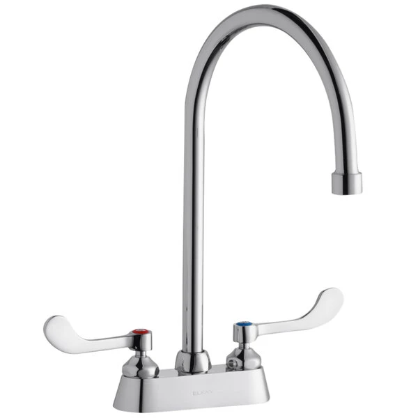 Elkay LK406GN08T4 Deck Mount Faucet With 4" Centers, 8" Gooseneck Swing Spout, 1.5 GPM Aerator, And 4" Wristblade Handles 3 Elkay LK406GN08T4 Deck Mount Faucet With 4" Centers, 8" Gooseneck Swing Spout, 1.5 GPM Aerator, And 4" Wristblade Handles