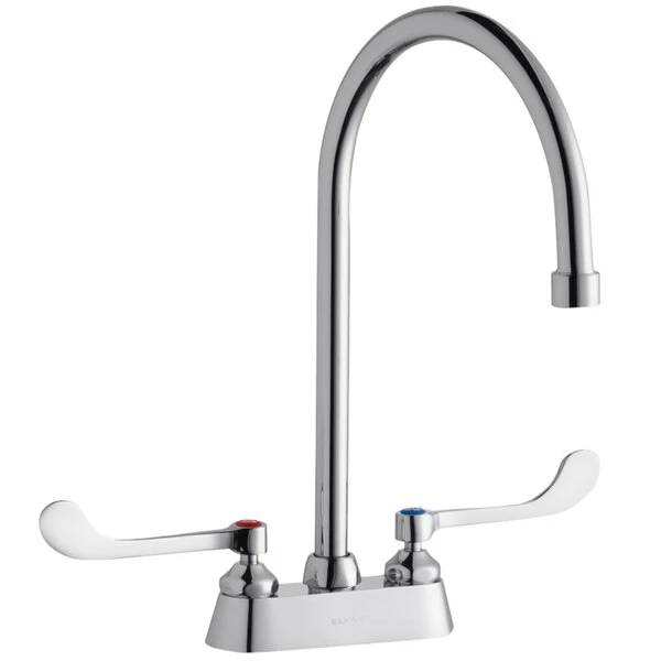 Elkay LK406GN08T6 Deck Mount Faucet With 4" Centers, 8" Gooseneck Swing Spout, 1.5 GPM Aerator, And 6" Wristblade Handles 3 Elkay LK406GN08T6 Deck Mount Faucet With 4" Centers, 8" Gooseneck Swing Spout, 1.5 GPM Aerator, And 6" Wristblade Handles