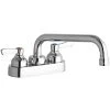 Elkay LK406TS08L2 Deck Mount Faucet With 4" Centers, 8" Tube Swing Spout, 1.5 GPM Aerator, And 2" Lever Handles -T&S Brass Shop 2359764
