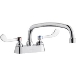 Elkay LK406AT12T4 Deck Mount Faucet With 4" Centers, 12" Arc Tube Swing Spout, 1.5 GPM Aerator, And 4" Wristblade Handles