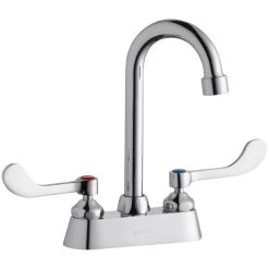 Elkay LK406GN04T4 Deck Mount Faucet With 4" Centers, 4" Gooseneck Swing Spout, 1.5 GPM Aerator, And 4" Wristblade Handles