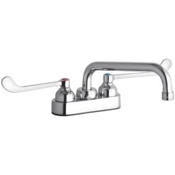 Elkay LK406TS08T4 Deck Mount Faucet With 4" Centers, 8" Tube Swing Spout, 1.5 GPM Aerator, And 4" Wristblade Handles