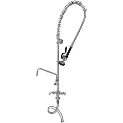 T&S Brass And Bronze Works Eversteel By T&S S-0113-A12-B Stainless Steel Single Hole Base Deck Mount Mixing Faucet With 12" Swing Nozzle And Pre-Rinse Unit With 1.15 GPM Spray Valve