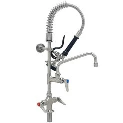 T&S Brass And Bronze Works Eversteel By T&S SMPK-2DLN-08 Stainless Steel Deck Mount Mixing Faucet With 8" Swing Nozzle And Mini Pre-Rinse Unit With 1.15 GPM Spray Valve