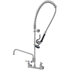T&S Brass And Bronze Works Eversteel By T&S S-0133-A12-B Stainless Steel 8" Wall Mount Mixing Faucet With 12" Swing Nozzle And Pre-Rinse Unit With 1.15 GPM Spray Valve