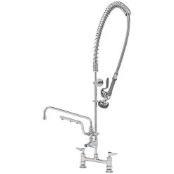 T&S Brass And Bronze Works T&S B-0123-U12-CR-B Ultrarinse Deck Mount Pre-Rinse Faucet With 8" Centers, 12" Swing Nozzle, And 10" 1.5 GPM Sprayer Arm