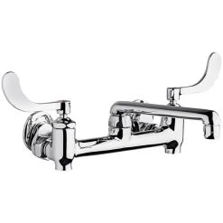 Chicago Faucet Company Chicago Faucets 640-S6E35-317YAB Wall-Mounted Manual Sink Faucet With 1.5 GPM Pressure Compensating Softflo Aerator And 4" Wristblade Handles