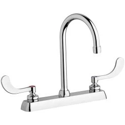 Chicago Faucet Company Chicago Faucets W8D-GN2AE35-317AB Deck-Mounted Manual Sink Faucet With 8" Centers And 5 1/4" Gooseneck Spout
