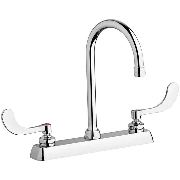 Chicago Faucet Company Chicago Faucets W8D-GN2AE35-317AB Deck-Mounted Manual Sink Faucet With 8" Centers And 5 1/4" Gooseneck Spout 3 Chicago Faucet Company Chicago Faucets W8D-GN2AE35-317AB Deck-Mounted Manual Sink Faucet With 8" Centers And 5 1/4" Gooseneck Spout
