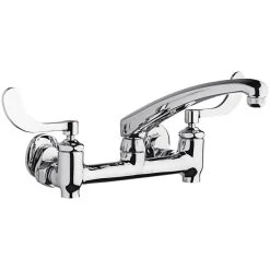 Chicago Faucet Company Chicago Faucets 640-L8E1-317YAB Wall-Mounted Faucet With Adjustable Centers, 8" L-Type Swing Spout, And 4" Wristblade Handles