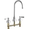 Chicago Faucet Company Chicago Faucets 786-E35-369ABCP Deck-Mounted Faucet With 8" Centers, 5 1/4" Rigid / Swing Gooseneck Spout, And 2 3/8" Lever Handles