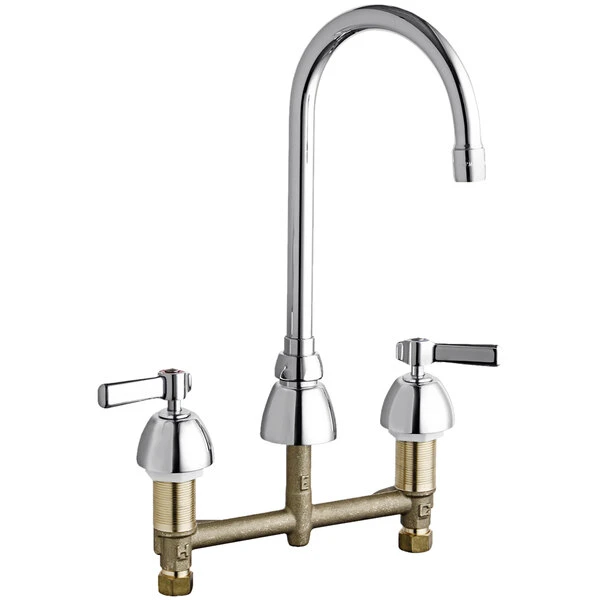 Chicago Faucet Company Chicago Faucets 786-E35-369ABCP Deck-Mounted Faucet With 8" Centers, 5 1/4" Rigid / Swing Gooseneck Spout, And 2 3/8" Lever Handles 3 Chicago Faucet Company Chicago Faucets 786-E35-369ABCP Deck-Mounted Faucet With 8" Centers, 5 1/4" Rigid / Swing Gooseneck Spout, And 2 3/8" Lever Handles