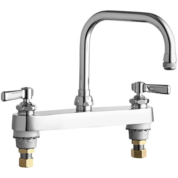Chicago Faucet Company Chicago Faucets 527-ABCP Deck-Mounted Faucet With 8" Fixed Centers, 6 1/4" Rigid / Swing Double-Bend Spout, And Quaturn Compression Cartridges 2 Chicago Faucet Company Chicago Faucets 527-ABCP Deck-Mounted Faucet With 8" Fixed Centers, 6 1/4" Rigid / Swing Double-Bend Spout, And Quaturn Compression Cartridges