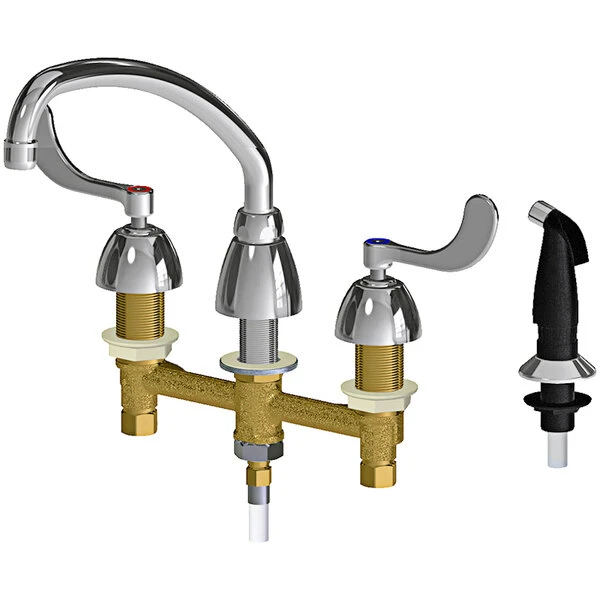 Chicago Faucet Company Chicago Faucets 200-AE35-317ABCP Deck-Mounted 4" Wristblade Handle Faucet With 8" Centers, 9 1/2" L-Type Swing Spout, And Side Spray 3 Chicago Faucet Company Chicago Faucets 200-AE35-317ABCP Deck-Mounted 4" Wristblade Handle Faucet With 8" Centers, 9 1/2" L-Type Swing Spout, And Side Spray
