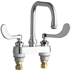 Chicago Faucet Company Chicago Faucets 526-317ABCP Deck-Mounted Faucet With 4" Centers And 6 1/4" Rigid / Swing Gooseneck Spout