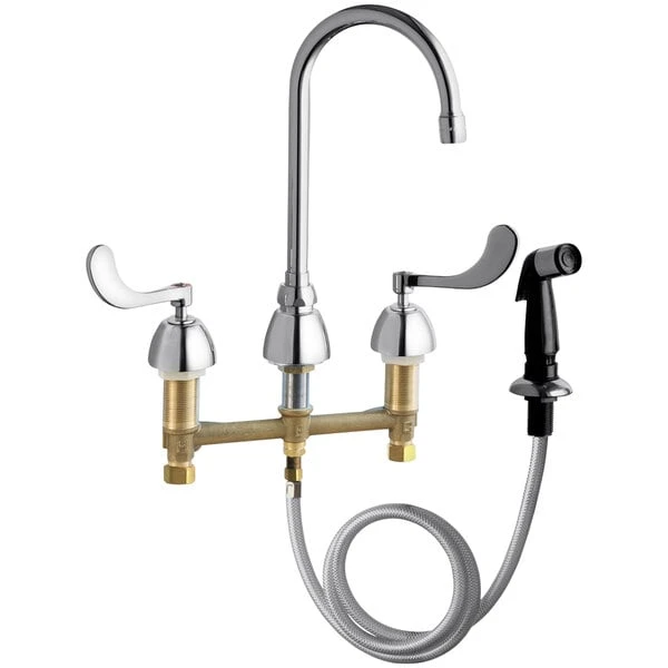 Chicago Faucet Company Chicago Faucets 200-AGN2AE35-317AB Deck-Mounted Faucet With 8" Centers, 5 1/4" Rigid / Swing Gooseneck Spout, And Side Spray 3 Chicago Faucet Company Chicago Faucets 200-AGN2AE35-317AB Deck-Mounted Faucet With 8" Centers, 5 1/4" Rigid / Swing Gooseneck Spout, And Side Spray