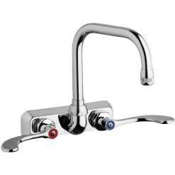Chicago Faucet Company Chicago Faucets W4W-DB6AE1-317ABCP Wall-Mounted Faucet With 4" Centers And 6 1/4" Rigid / Swing Double-Bend Spout