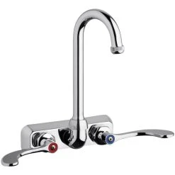 Chicago Faucet Company Chicago Faucets W4W-GN1AE1-317ABCP Wall-Mounted Faucet With 4" Centers And 3 1/2" Rigid / Swing Gooseneck Spout