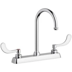 Chicago Faucet Company Chicago Faucets W8D-GN2AE1-317ABCP Deck-Mounted Faucet With 8" Centers And 5 1/4" Rigid / Swing Gooseneck Spout