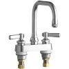 Chicago Faucet Company Chicago Faucets 526-ABCP Deck-Mounted Faucet With 4" Fixed Centers, 6 1/4" Rigid / Swing Double-Bend Spout, And Quixtop Outlet -T&S Brass Shop 2454547