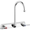 Chicago Faucet Company Chicago Faucets W8W-GN2AE1-369ABCP Wall-Mounted Faucet With 8" Fixed Centers, 5 1/4" Rigid / Swing Gooseneck Spout, And Quixtop Outlet -T&S Brass Shop 2454638